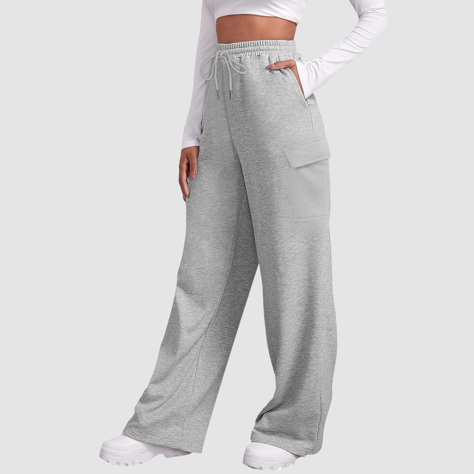 thumbnail image 5 of Pantalones de chándal anchos con forro polar para mujer - Pantalones de yoga de cintura alta con bolsillos - Poliéster - Tallas S-XXXL, 5 of 8